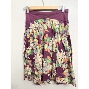 Vintage Free People Floral Flounce Knee Length Skirt Small Swing Purple